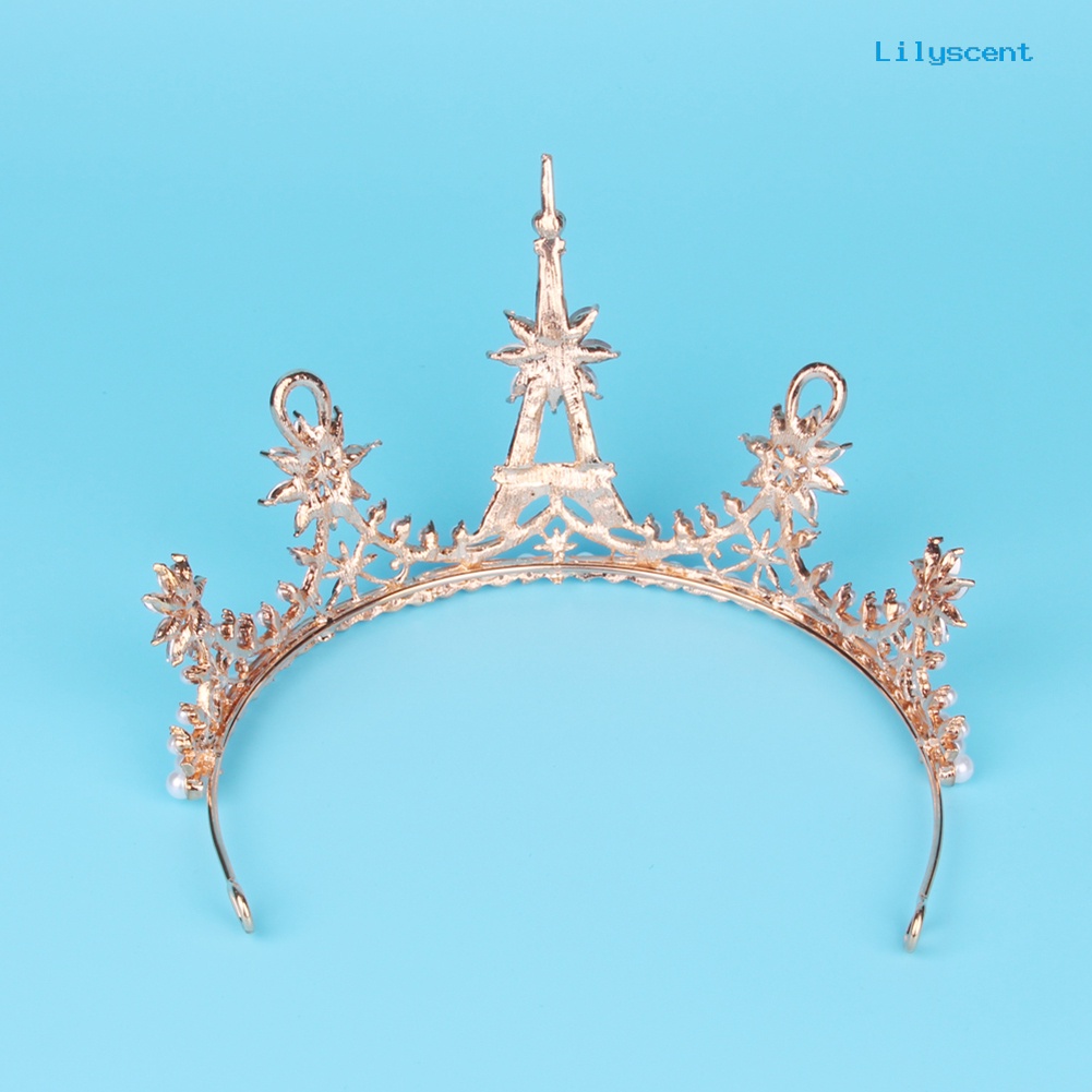 [LS]Gorgeous Eiffel Tower Berlian Imitasi Mahkota Wanita Royal Wedding Bridal Tiara Perhiasan