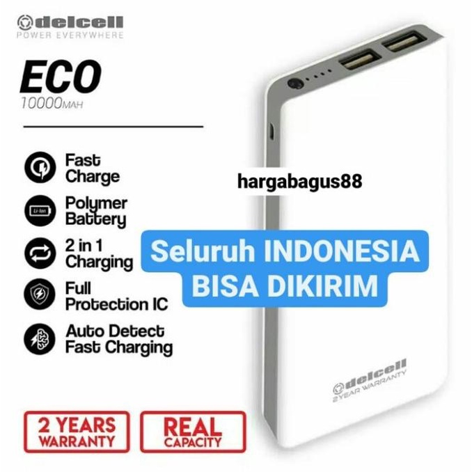 Powerbank Delcell Eco Power Bank Slim 10000 Mah Real Capacity + Senter