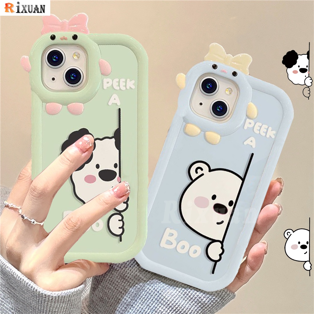 IPHONE Case Fashion Kompatibel Untuk Iphone14 11 12 XR 6 6S 78 Plus 13 Pro Max14 Plus 11Pro MAX X XS MAX SE 2020 Case Bow-knot Monster Lens Peek a Boo Bear Puppy Shockproof Cover RIXUAN