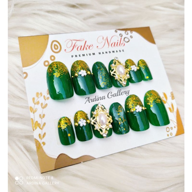 KUKU PALSU SAGE GREEN// FAKE NAIL WEDDING FREE LEM// KUKU PALSU PENGANTIN MURAH HIJAU SAGE