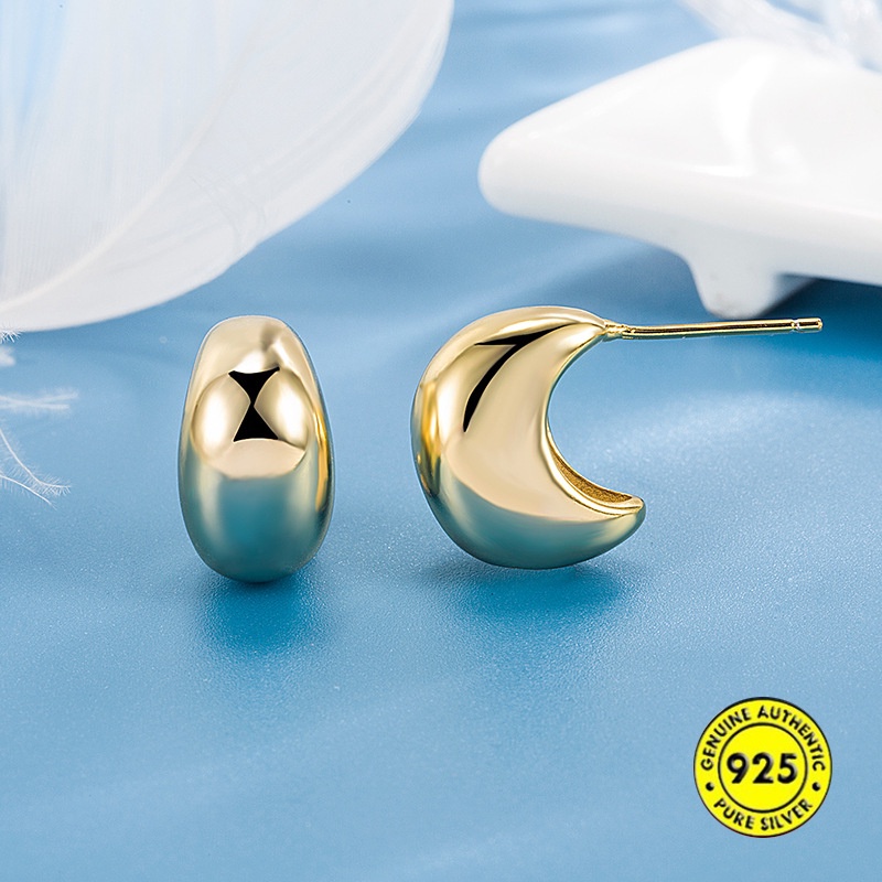 Setengah Lingkaran C Arc Telinga Klip Minimalis Prancis Retro Bermutu Tinggi Berongga Bola Stud Earrings U1438