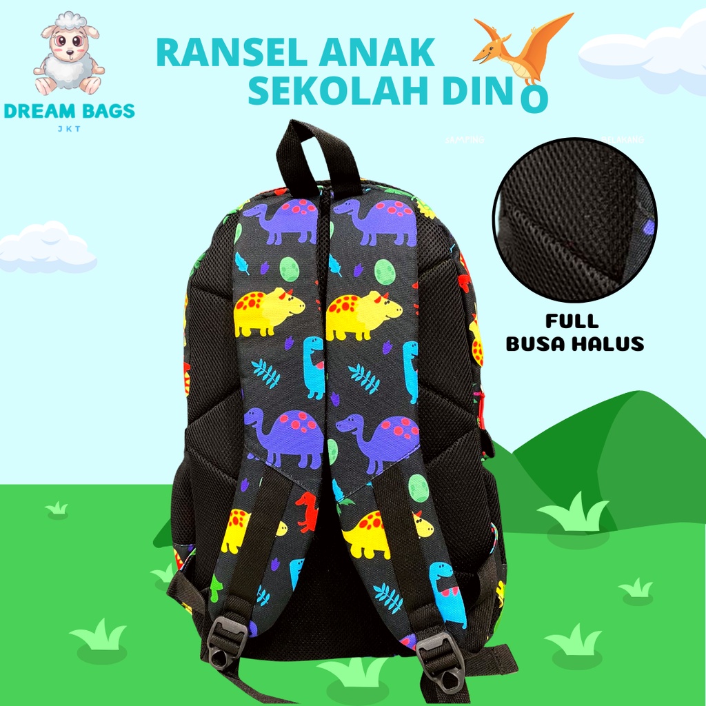 Tas Anak Sekolah SD SMP Dinosaurus Import Ransel Anak Laki