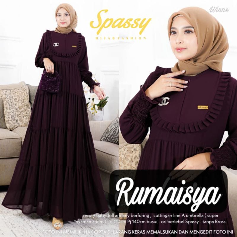 Rumaisya Dress Gamis Ceruty Babydoll Full Furing Baju Kondangan Wanita Gamis Jumbo Outfit Wanita Kekinian Gaun Pesta Muslimah