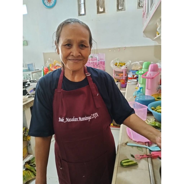 Celemek Celmek Clemek Apron BORDIR CUSTOM NAMA LOGO GAMBAR Bahan Drill Halus Premium Barista Warna HIJAU KREM MERAH HITAM