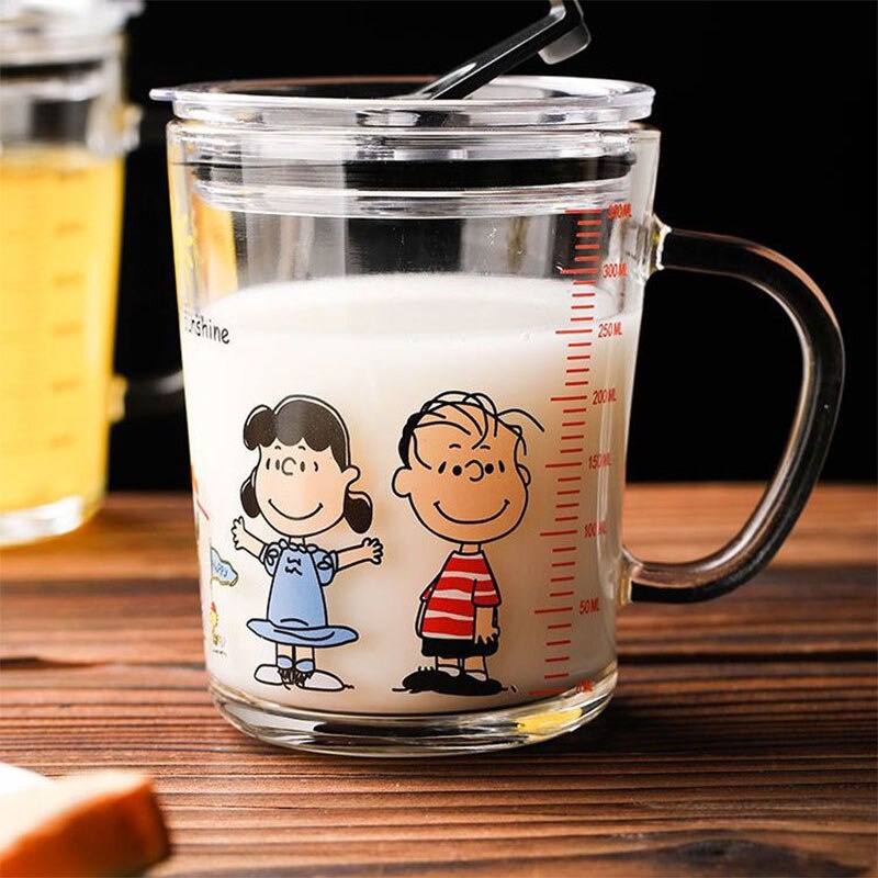 Gelas Mug Anak Kaca Bening dengan Gagang dan Tutup Anti Bocor 400ml/Gelas Mug Gelas tumbler Lucu GRATIS SEDOTAN