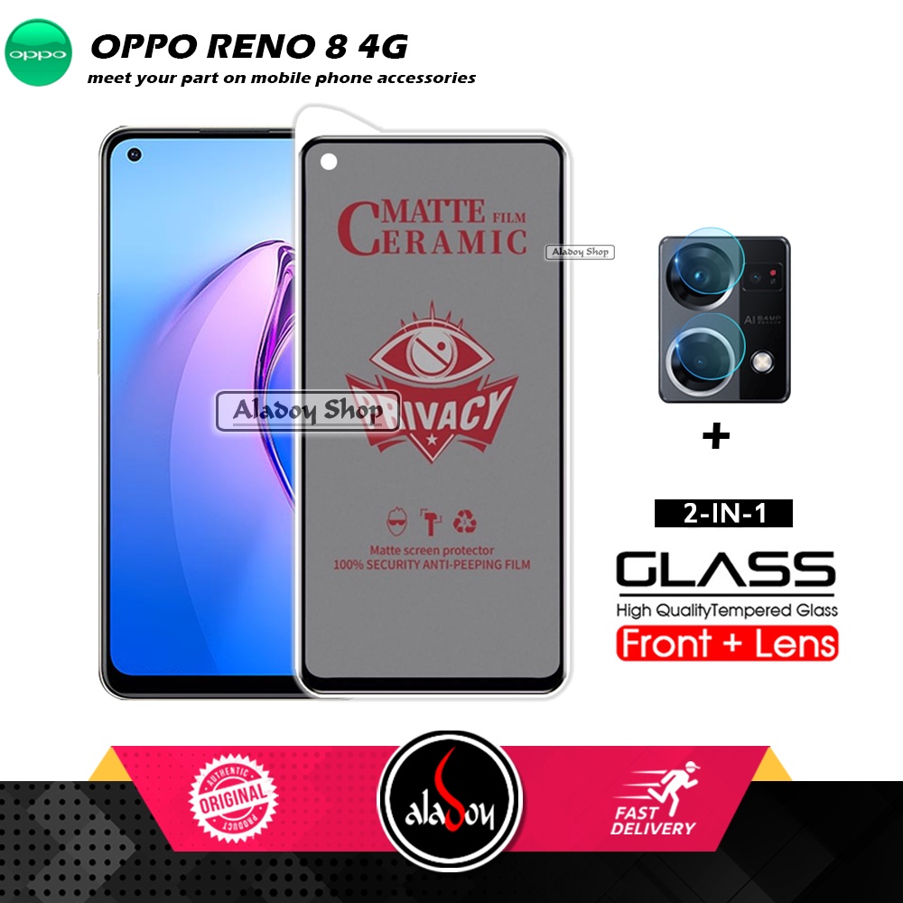 PAKET 2IN1 Anti Gores Privacy Oppo Reno 8 4G + Tempered Glass Kamera