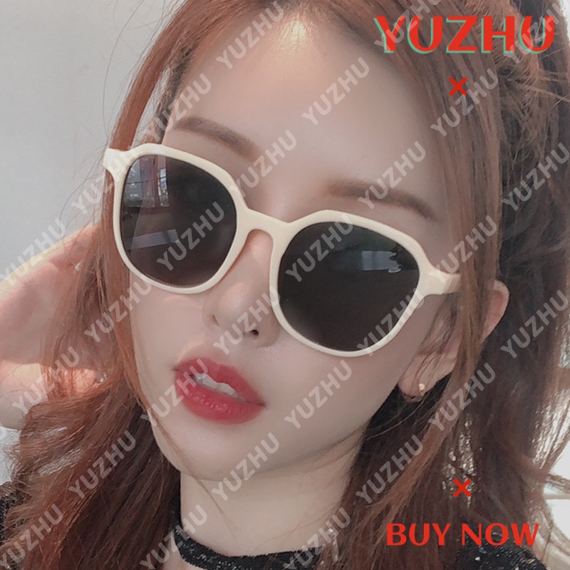 (YUZHU) Korean Fashion Square Frame Beige Black Sunglasses INS Gaya Oversized Frame Sunshade Sunglasses