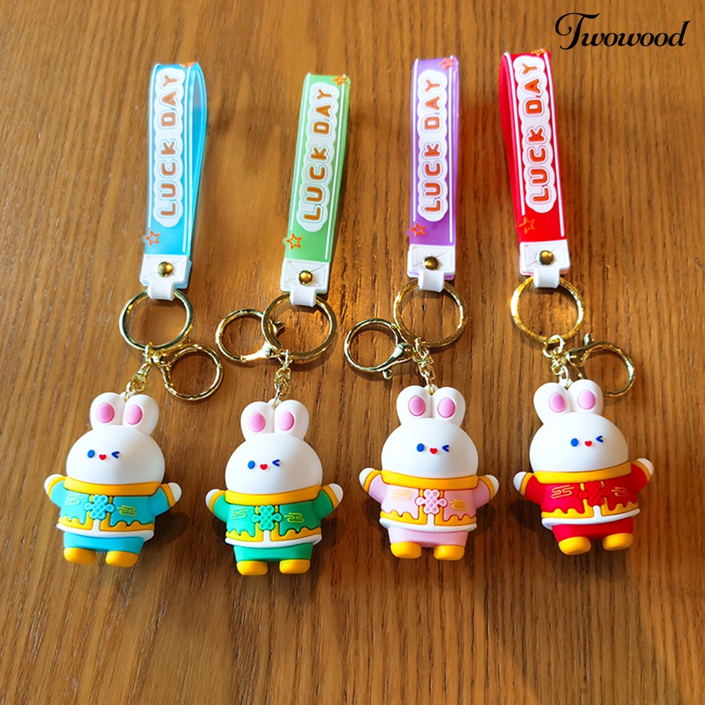 Twowood Rabbit Gantungan Kunci Serbaguna Bentuk Kartun Hewan Tiga Dimensi Warna-Warni Hias Hadiah Lucu Bunny Key Ring Mahasiswa Tas Sekolah Liontin Aksesori Busana