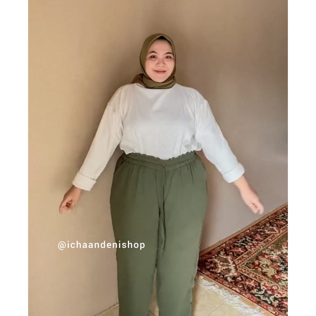 Adeline Baggy Crinkle Celana Kantor Wanita Jumbo Baggy Pants Big Size