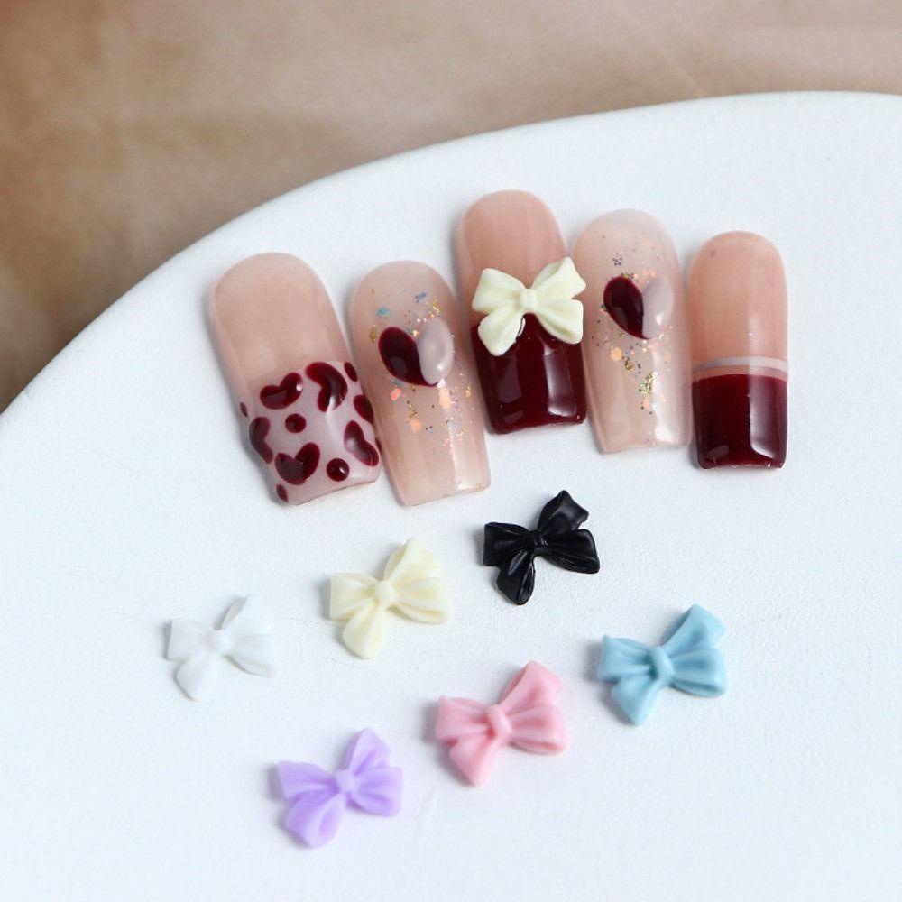 Mxbeauty Bow Nail Dekorasi Wanita Jepang Resin Warna Solid Hiasan Kuku 3D Nail Jewelry