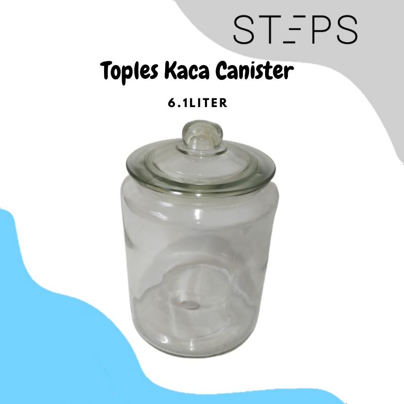 Toples Kaca Dapur Toples Makanan Cookie Kue Kering / Round Glass Jar Canister Airtight With Lids / Glass Jar Kitchen 6100ml