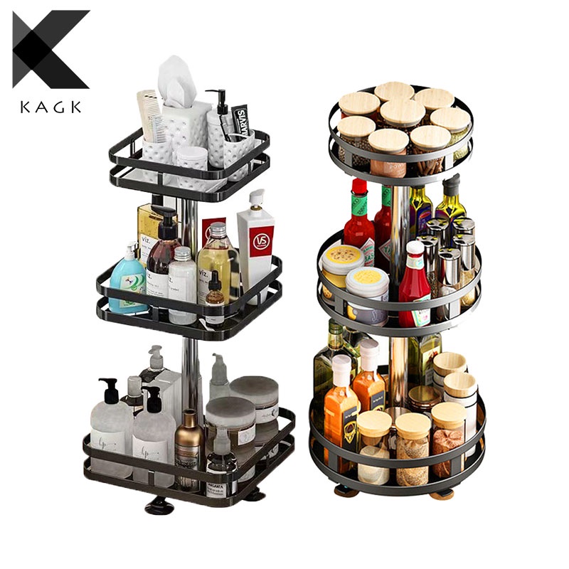 KAGK Rak Bumbu Putar Berputar 360 Derajat/Rak Bumbu tingkat/ Rak Bumbu Dapur Stainless Rotate Kitchen Spice Rack Organizer Home