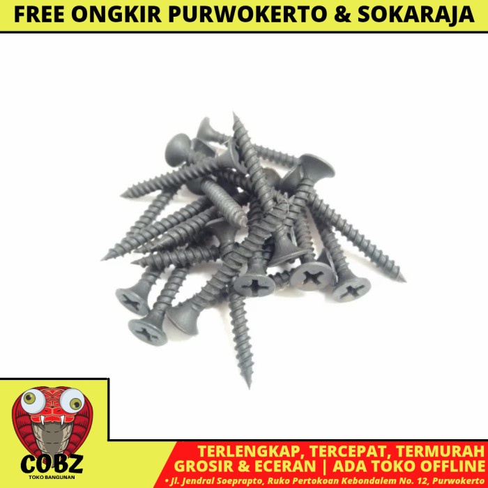 #6 x 1 1/4IN / NM Sekrup Gypsum Screw Plafon Board GRC Hitam Ecer Biji