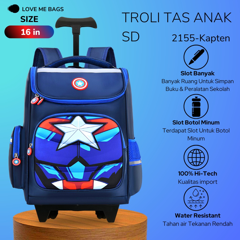 LMB Tas Troli Anak Laki Laki SD Import Bahan Nilon Premium Tebal Ukuran Besar Karakter Kartun Timbul 6D