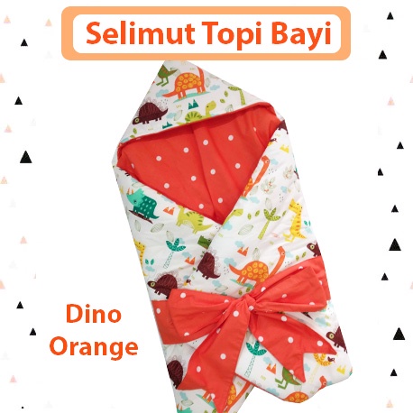 DINO ORANGE - Selimut Topi Bayi Motif Bolak-balik Murah