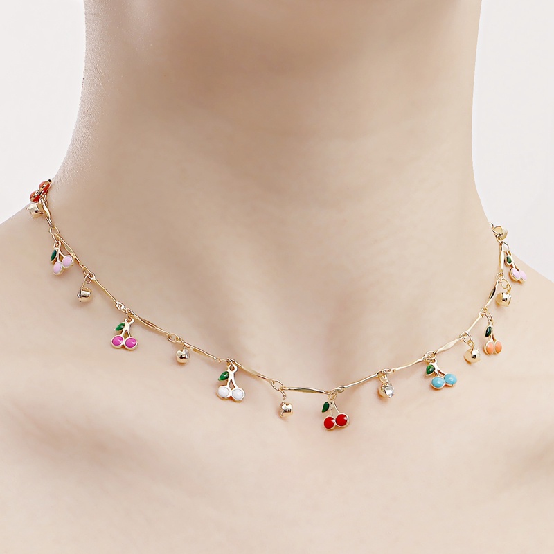 Warna-warni Menetes Cherry Zirkon Liontin Kalung Untuk Wanita Seksi Pendek Pantai Chokers Klavikula Rantai Perhiasan Boho Aksesoris