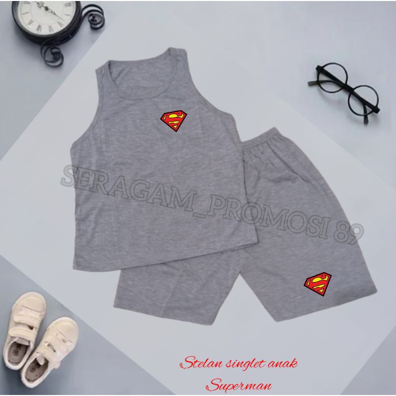 singlet stelan anak unisex motif SUPERMAN / singlet set celana anak-anak / singlet anak usia 2th - 11th / stelan tank top anak / Singlet cotton anak / TERMURAH stelan anak / kaos anak tanpa lengan / singlet katun anak / stelan anak rumahan