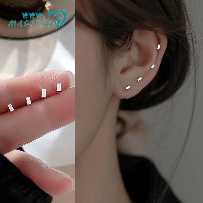 Magic789 Hypoallergenic s925 Perak Kubus Kecil Stud Anting Untuk Wanita Pria Fashion Geometris Earring Pick Gratis Telinga Perhiasan Hadiah