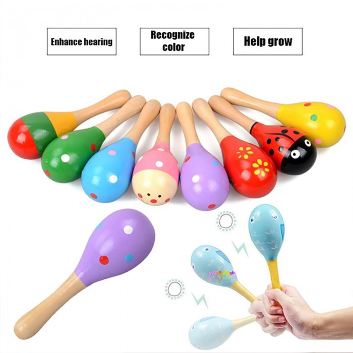 MAINAN MUSIK BAYI MARACAS BABY STIK KERINCINGAN RATTLE MARAKAS KAYU WOODEN TOYS RATTLE STICK