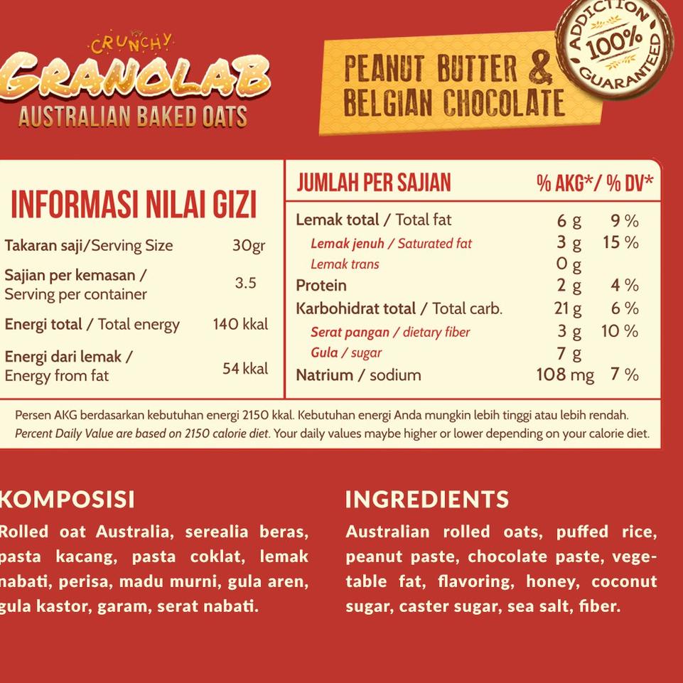 

✨Terbaru✨ Granolab Peanut Butter Belgian Chocolate Granola 105 gr !