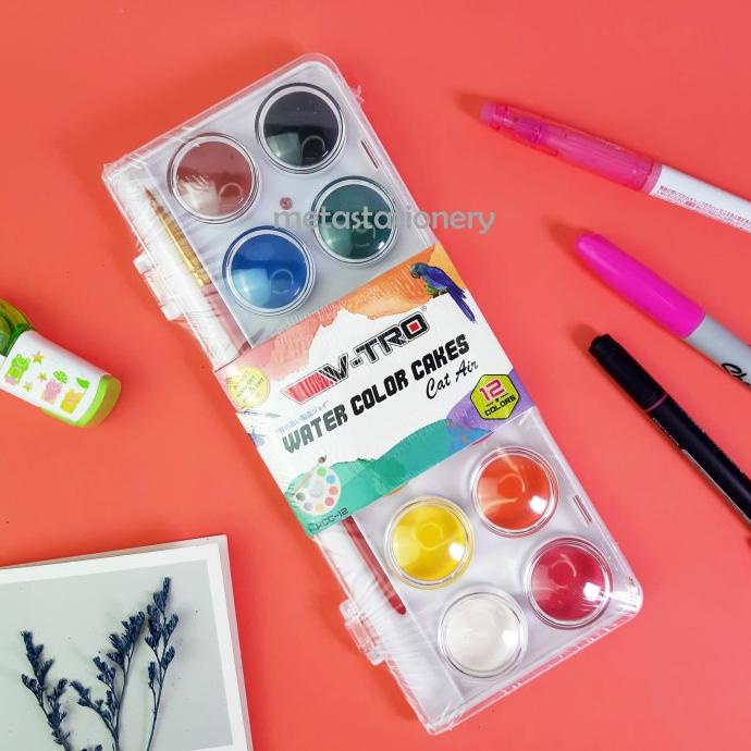 

BIG SALE CAT AIR WATERCOLOR CAKES 12 WARNA VITRO BONUS KUAS TERBAIK