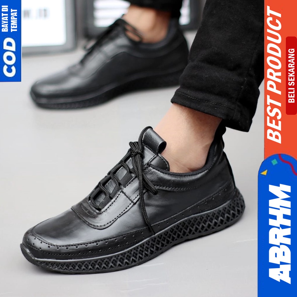 Sepatu Pantopel Kerja Formal Casual Kulit Asli Santai Hitam Abraham Blosom