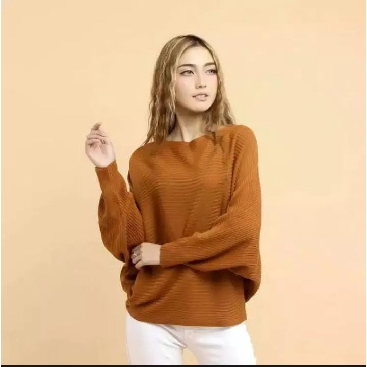 BATWING PRILY KNIT TEBAL BLOUSE BAJU ATASA WANITA LENGAN KELELAWAR BISA COD