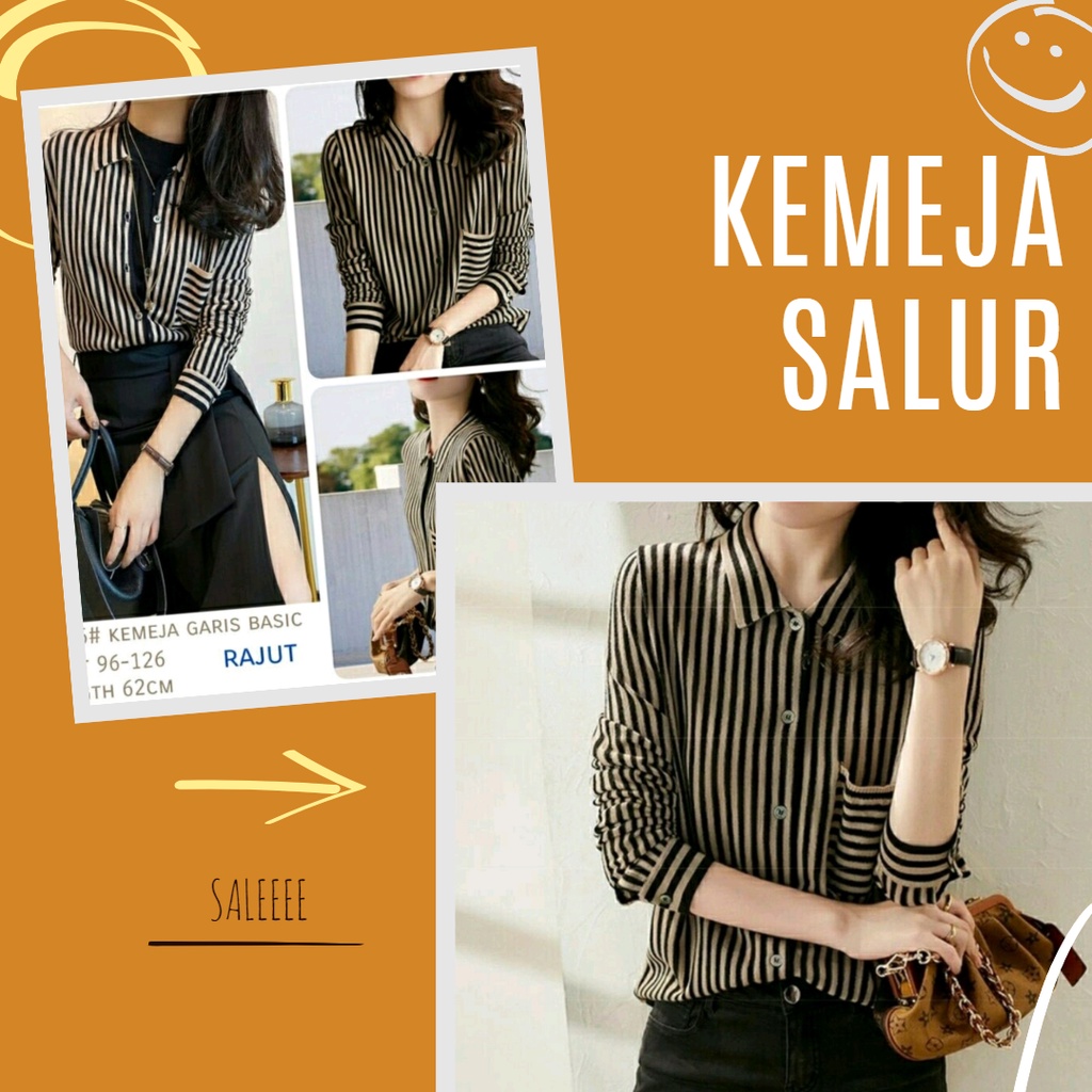 Kemeja Salur Wanita Bergaris Terbaru Kekinian / Atasan Blouse Kasual Perempuan ukuran Reguler sampai