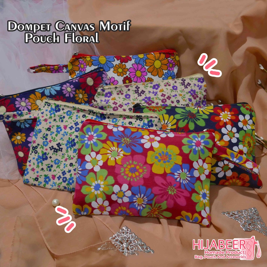 Dompet Kanvas Motif Floral - Pouch Floral - Dompet Kanvas Murah - dompet wanita