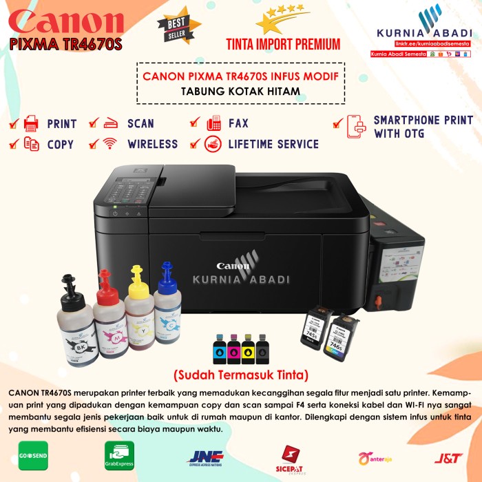 Printer Canon Pixma Tr4570S Infus Tabung Print Scan Copy Wifi Fax Adf