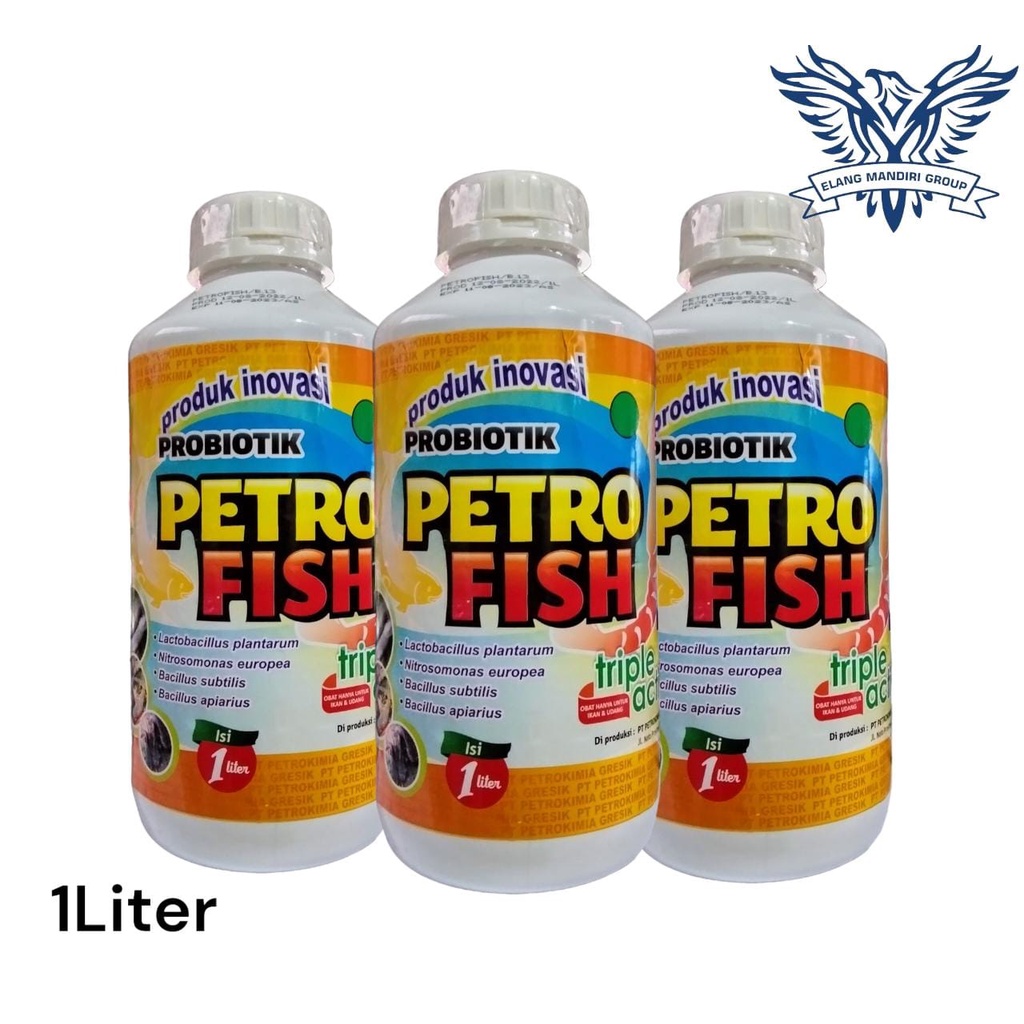 PETRO FISH  Petrofish 1 Liter Probiotik Suplemen Makanan Ikan dan Udang memacu pertumbuhan ikan dan udang Zat Aktif : Bacillus Subtilis Lactobacillus Plantarum Raja Bandeng EM4 plus