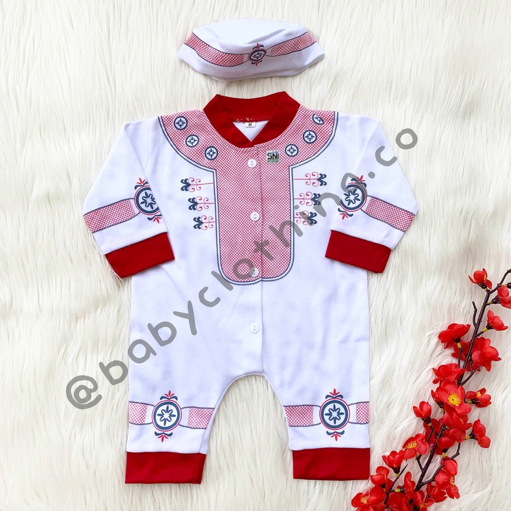 Koko romper bayi laki-laki dapat peci keren pergi lebaran fashion anak cowok baby boy murah -ABI