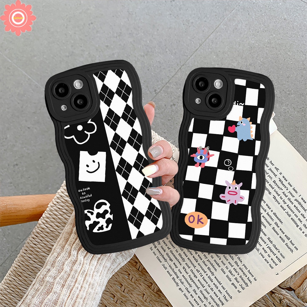 Redmi 10 12C 9A 9T 10C A1 A1+ 9 9C 10A Mi 11T Pro Note 9 8 10 11 10s 9Pro 11Pro+ Note 9s 11s 10Pro POCO M3 X3 NFC Pro Little Monsters Chessboard Diamond Grid Soft Wavy Edge Case