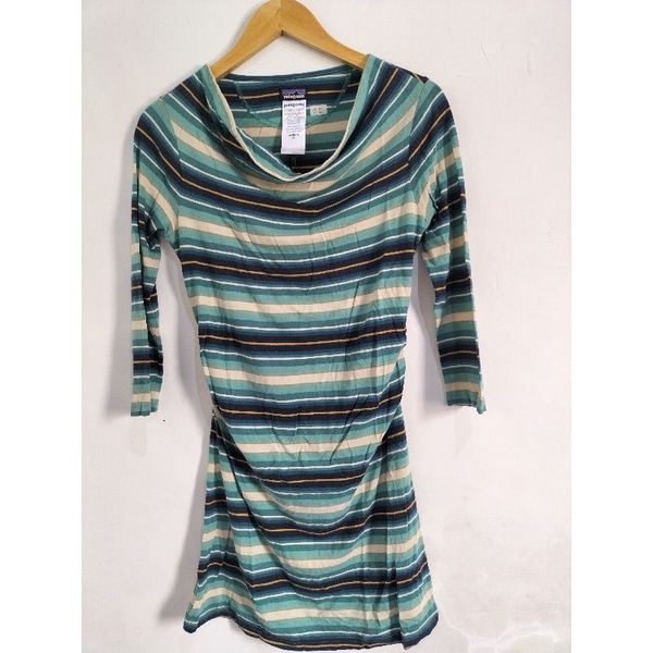Patagonia Women Kamala Cowl Neck Striped Green [ Preloved ]