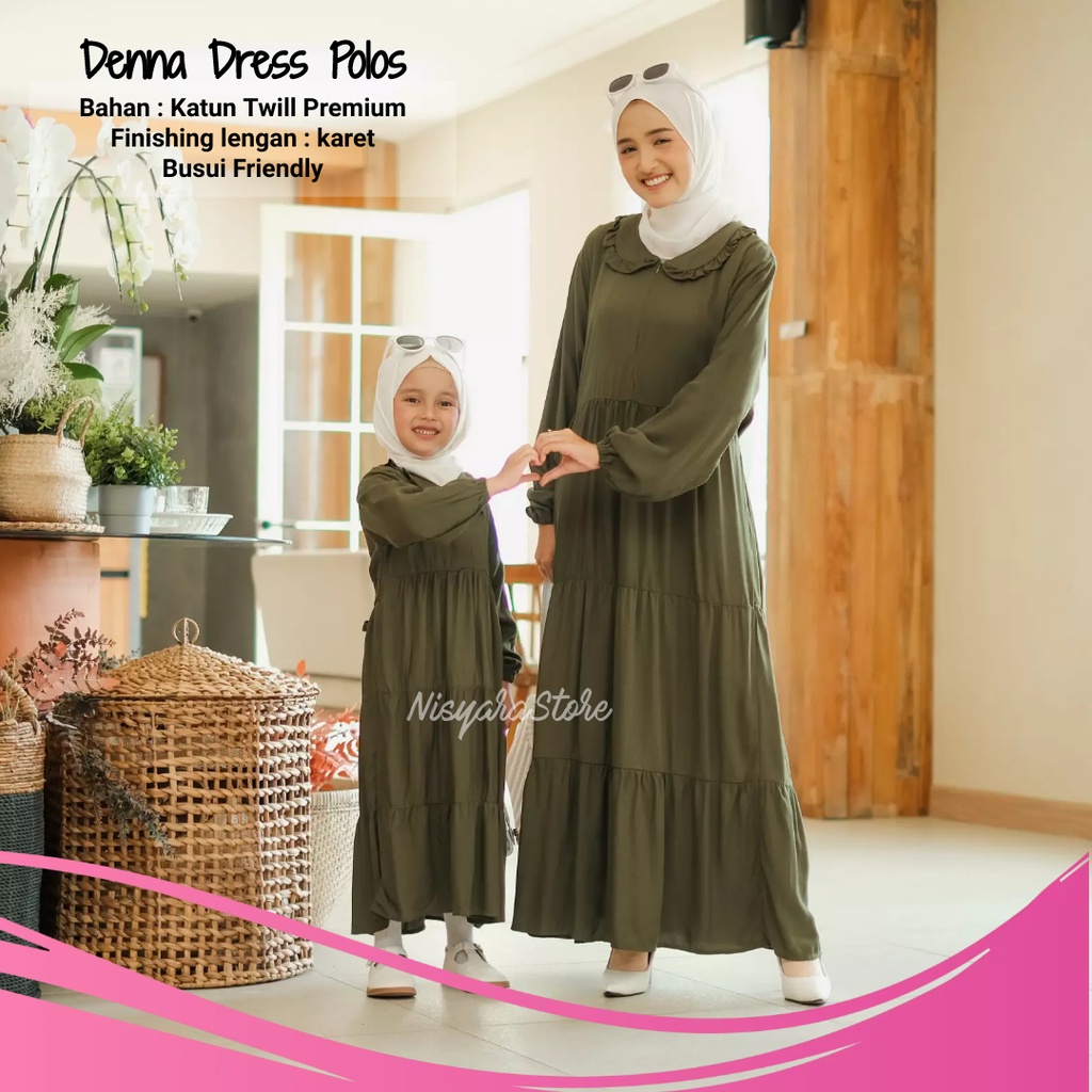 Baju Kemeja Dress Wanita Dewasa Kekinian Fashion Muslim Hijab Bahan Katun Couple Ibu Anak Perempuan 