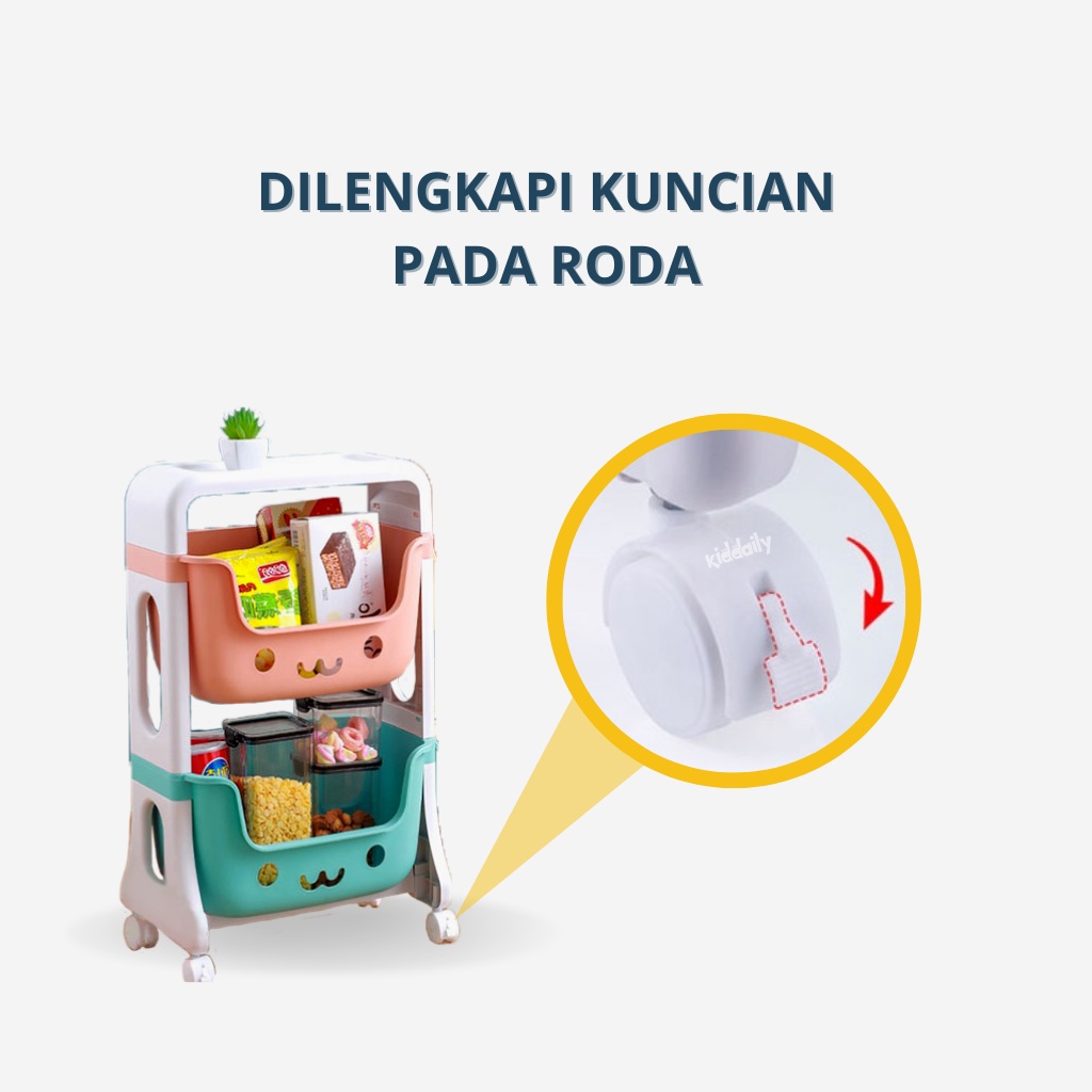 RAK MAINAN ANAK SMILE RAK MINI RODA SUSUN 3 TEMPAT PENYIMPANAN MULTIFUNGSI BERKUALITAS KD