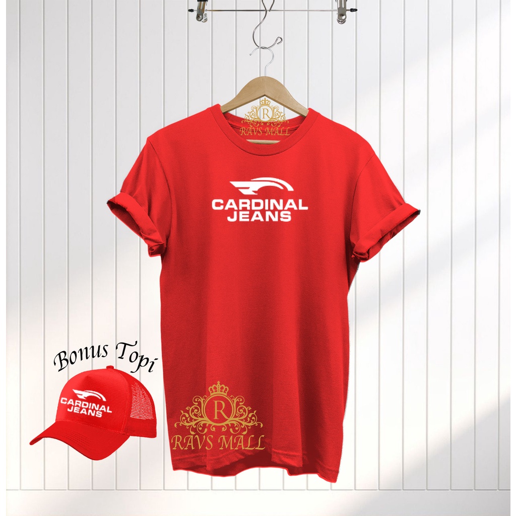 Plus Topi Kaos Distro Pendek Cardinal Jeans Text Quality Putih Premium Baju Tshirt Pria Wanita Terba