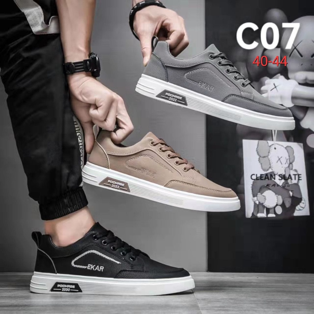 Sepatu Pria Pria Korea Tren Pria Kasual Kulit Sepatu Slip-On Tren sepatu Sneakers Impor