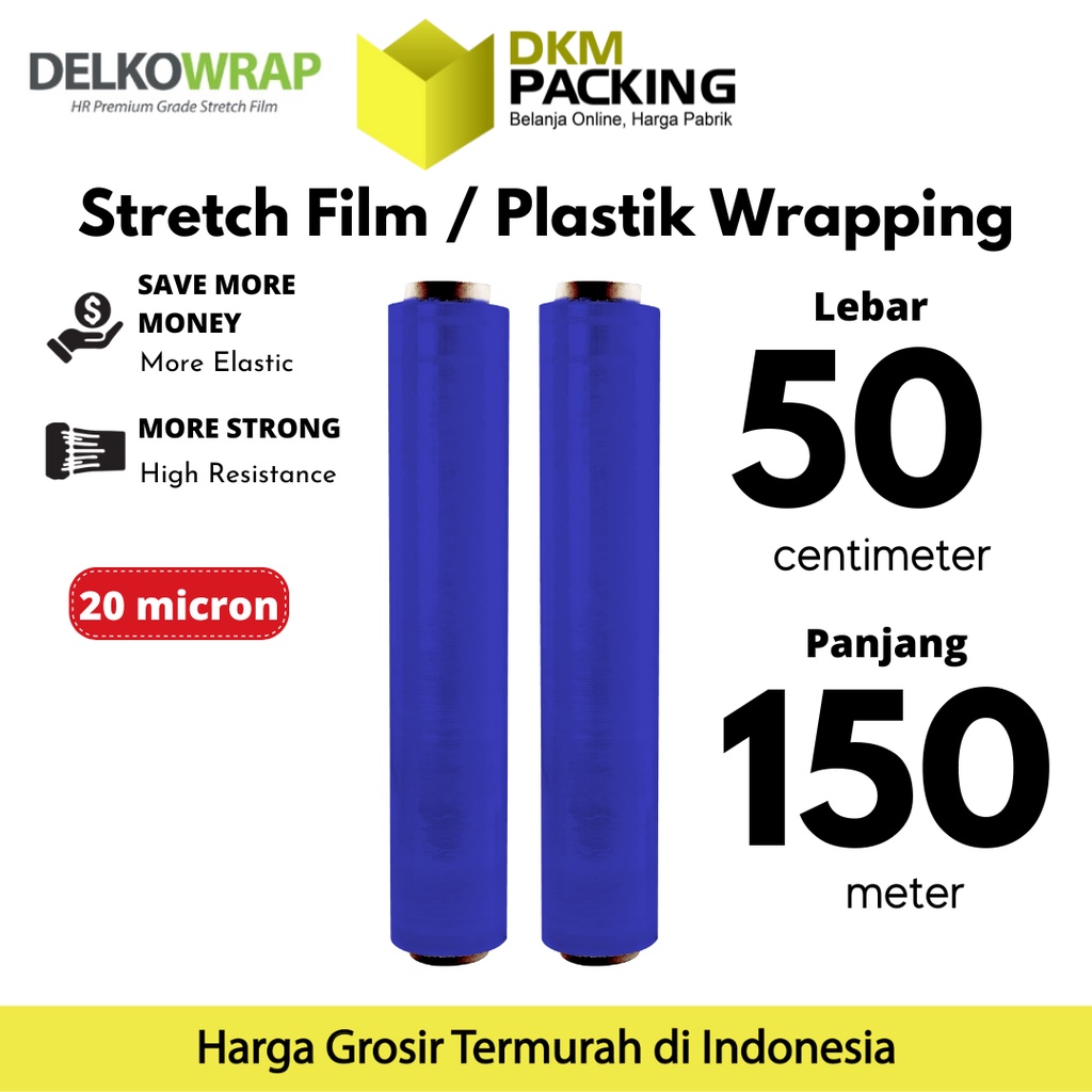 Plastik Wrapping Stretch Film 50cm x 150m BIRU DELKOWRAP TERMURAH / SATUAN