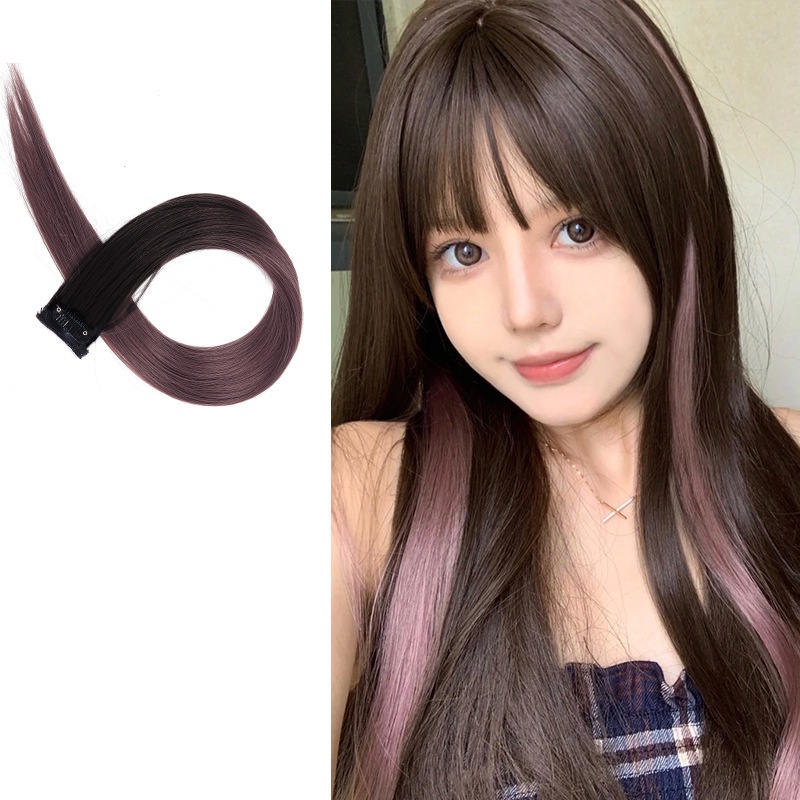 [COD Tangding] Warna Gradien Gantung Pewarna Telinga Wig Potongan Rambut Wanita Gadis Rambut Lurus Ekstensi Wig 60cm