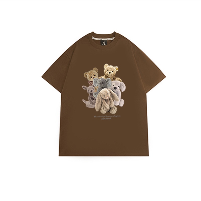 American Retro Oversize Lengan Pendek Cartoon Bear Graphic Print T-shirt Kekinian Kaos Import Couple