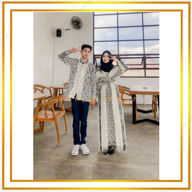 Baju tenun pasangan raisa ivory/dress tenun raisa ivory warna putih