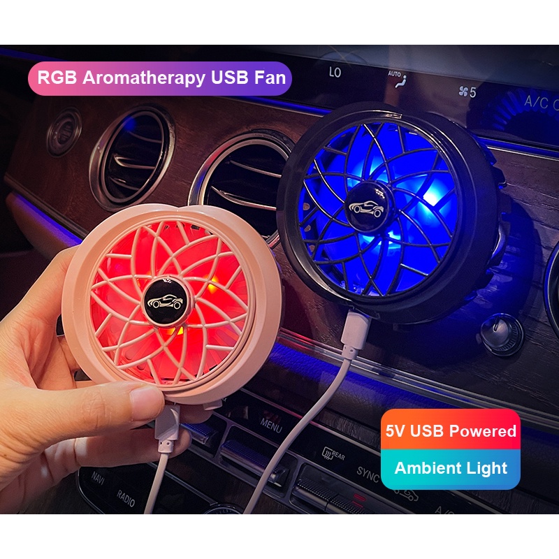 Car USB Cooling Fan Diffuser Kipas Angin LED Mobil Parfum Aromatherapy