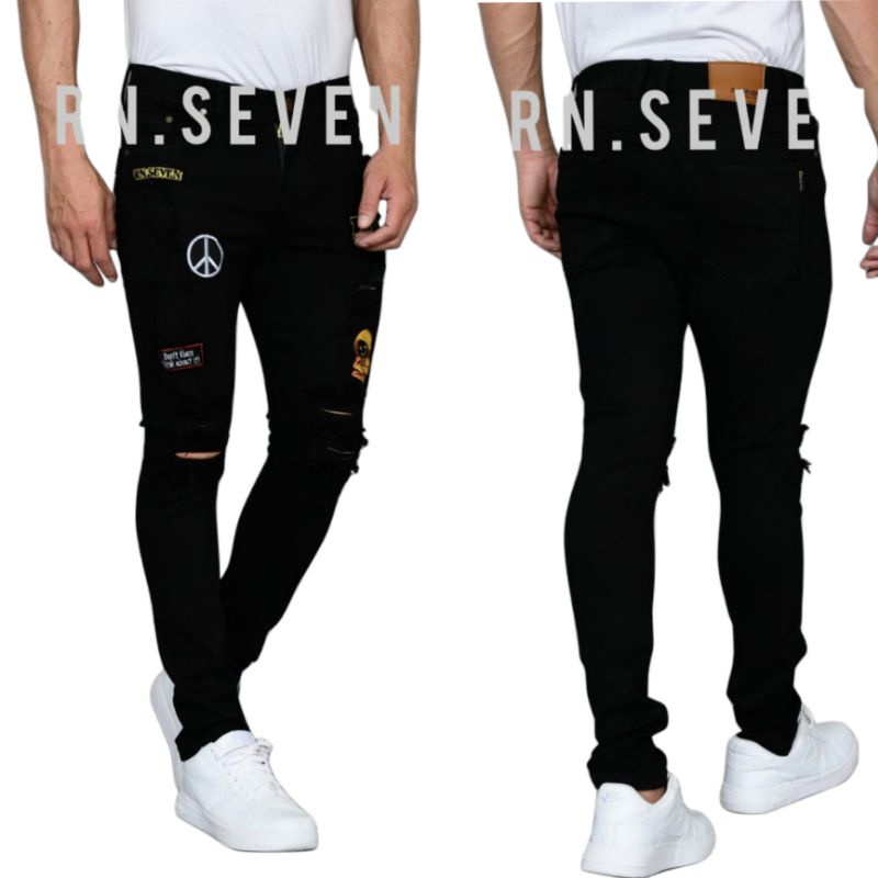 Wisdom Denim pants Slogan Patched Ripped Skinny Jeans pria Original - jeans Street Style Full Softjeans Stretch