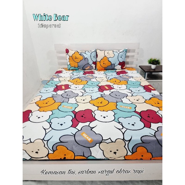 SPREI KARET KATUN PREMIUM 100/120/160/180/200 MOTIF WHITE BEAR TEDDY TEDY TEDI TEDDI BEARS WARNA WAR