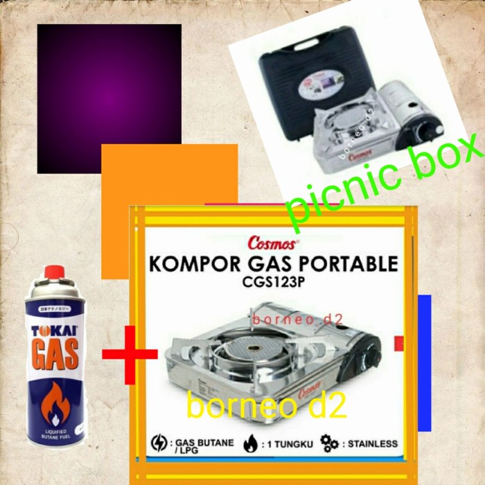 PAKET KOMPOR COSMOS PORTABLE DAN GAS KALENG