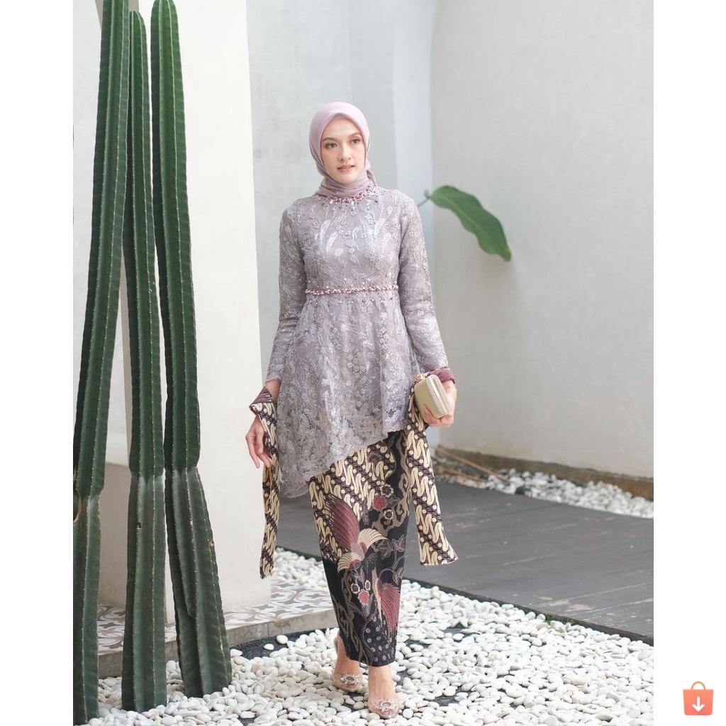 Batik Express - Kebaya Batik Couple Zaraa Mauve Brokat Tulle Payet Mutiara Mix Satin Halus Allsize Kebaya Modern Kebaya Tunangan Dan Lamaran Terbaru Kemeja Pria Lengan Panjang Size M,L,XL