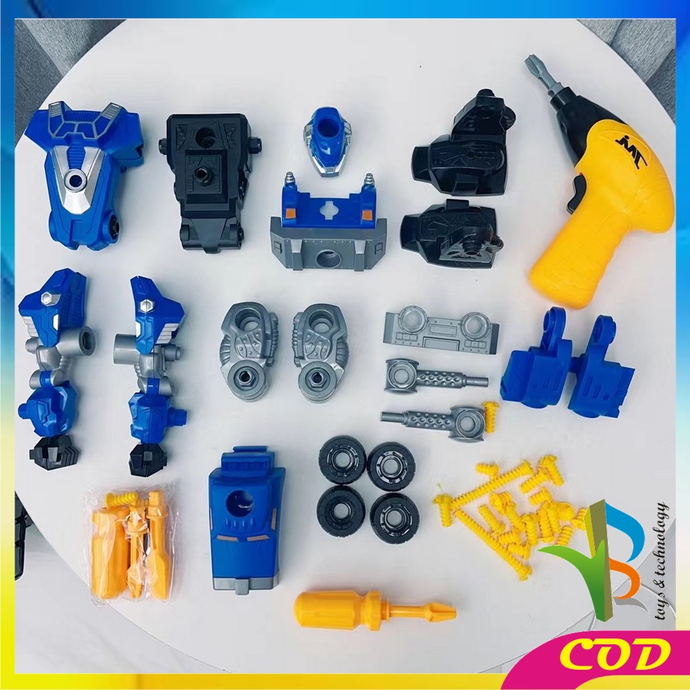 RB-M214 Mainan Robot Anak Laki Laki Robot Deformation 2IN1 DIY Puzzle Toys Mainan Bongkar Pasang Dengan Obeng Listrik / Mainan Mobil Mobilan