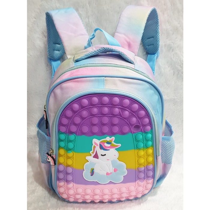 BACKPACK POP IT TAS RANSEL ANAK SEKOLAH TK PEREMPUAN 13inch IMPORT - UNI POP IT BLUE