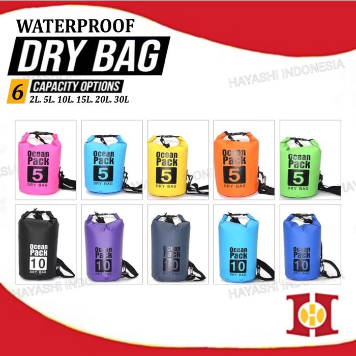 Dry Bag Ransel Tas Hiking Waterproof Tahan Air 2L 5L 10L 15L 20L 30L